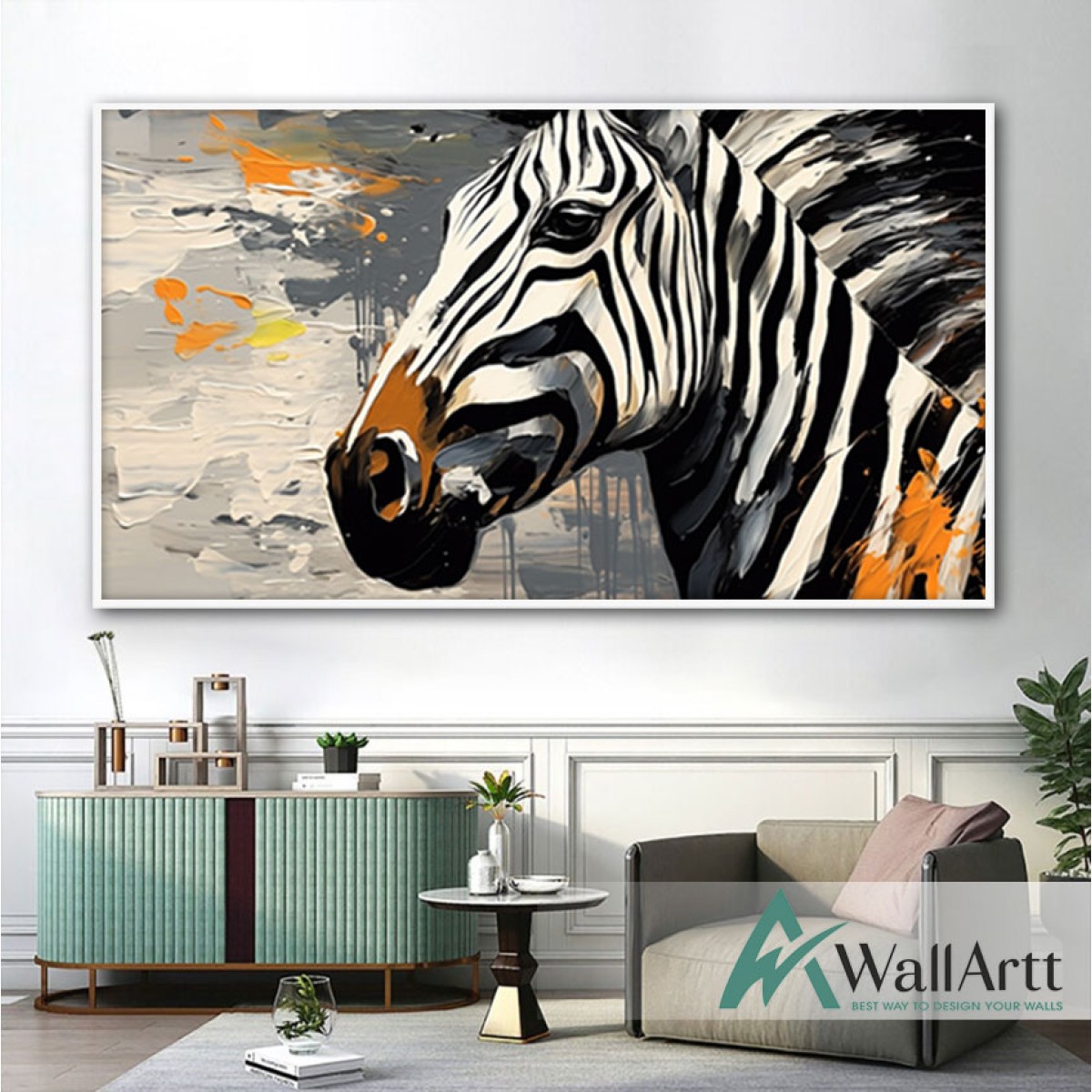 Orange Zebra 3d Heavy Textured Partial Oil Painting